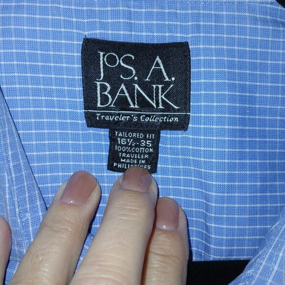 JOS A BANKS MENS BUTTON DOWN, TAYLORED FIT, BLUE AND WHITE CHECKED, SIZE 16 1\2 - Picture 2 of 5
